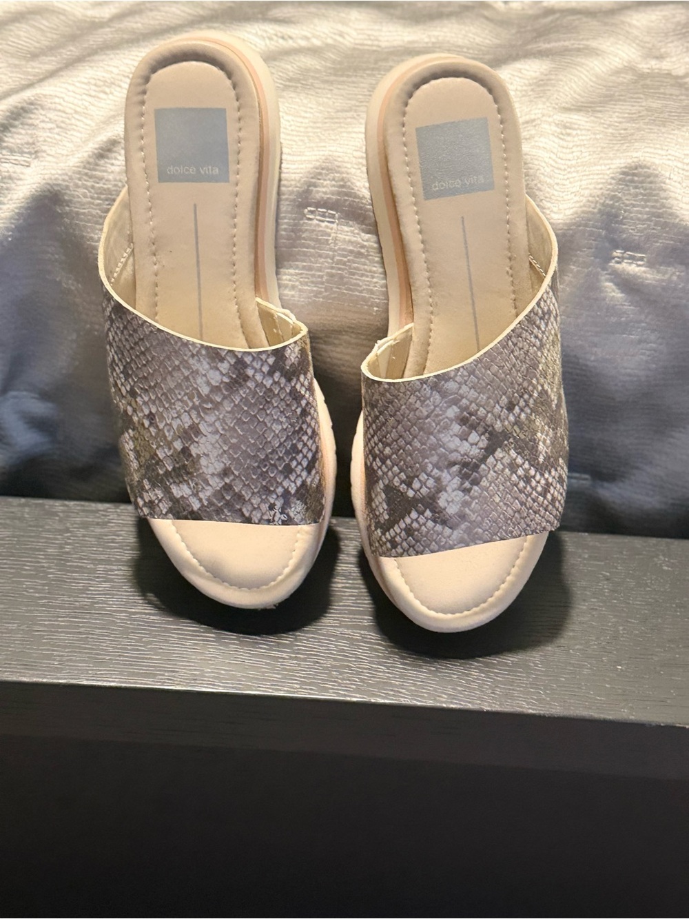 Dolce Vita Beige Snake-Print Slide Clogs